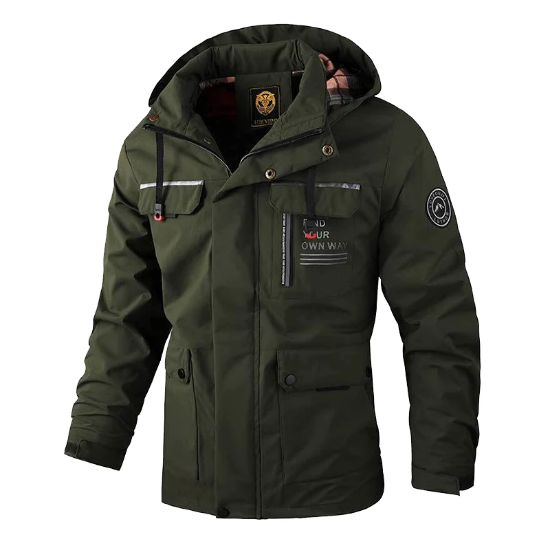 Blusão casual masculino com capuz, casaco impermeável exterior macio, roupas quentes de inverno, plus size, moda homem