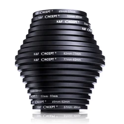 K&F CONCEPT 18 in 1 Filter Adapter Ring Set Camera Lens Step Up/Down Adapter Ring for Canon Nikon Sony DSLR Lens 37-82mm 82-37mm