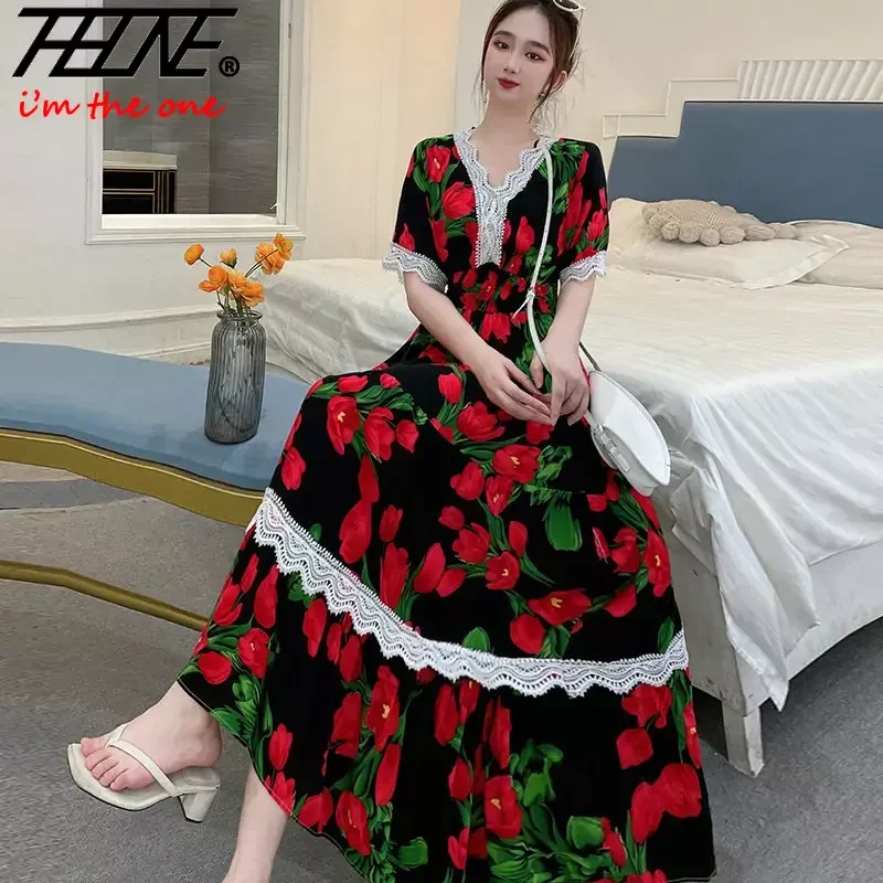 Vestidos Robe Summer Sexy Dress Women Casual Plus Size Long Maxi Korean Style Beach Floral Cotton Lace Bohemian Indian Clothes