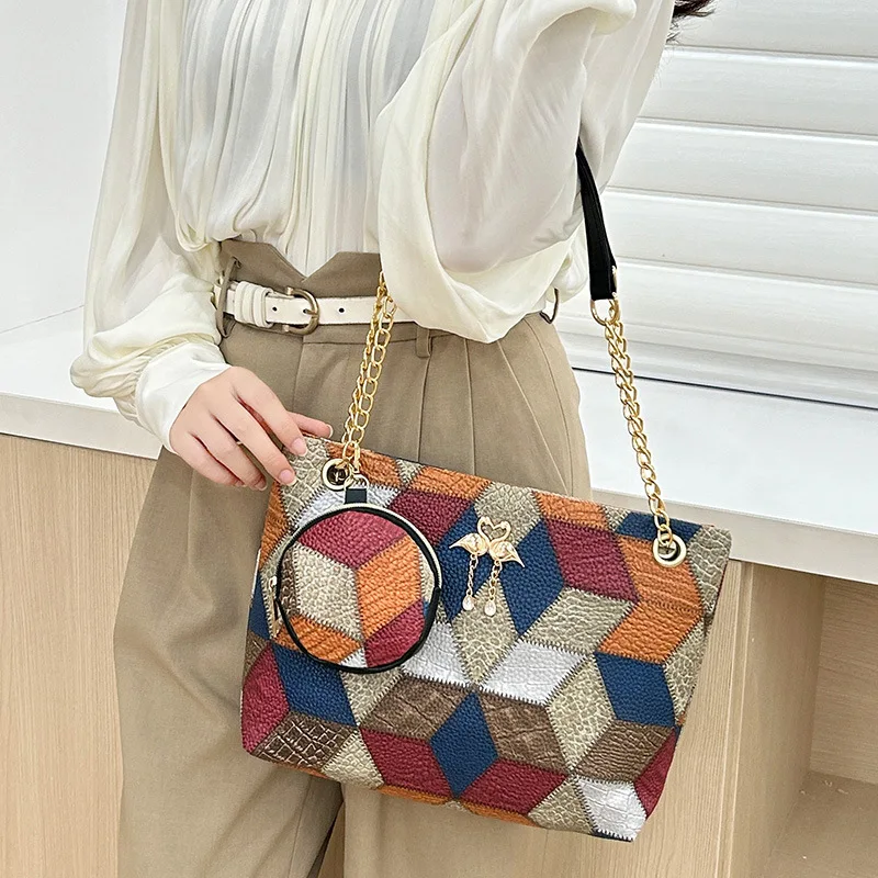 Large-capacity Mommy Bag New Wholesale Women's Bag Two-piece Set Messenger Printed Diamond Pattern Large Bag