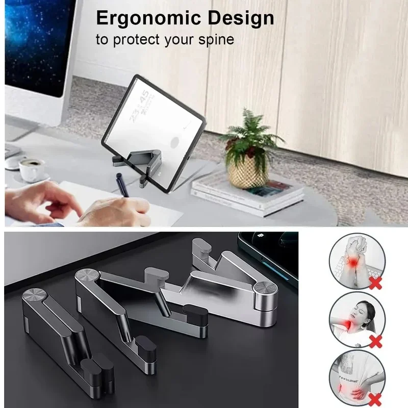 Aluminum Portable Universal Phone Holder Mini Size Folding Desk Mount Bracket V Mobile Phone Cradle Foldable Stand for Cellphone view 5