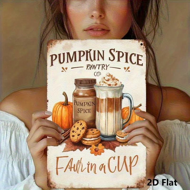 2D Flat, [2D Flat]Vintage Metal Wall Decoration From Pumpkin Spice Pantry Co, Featuring Rustic Farmhouse Kitchen Art with A Pump