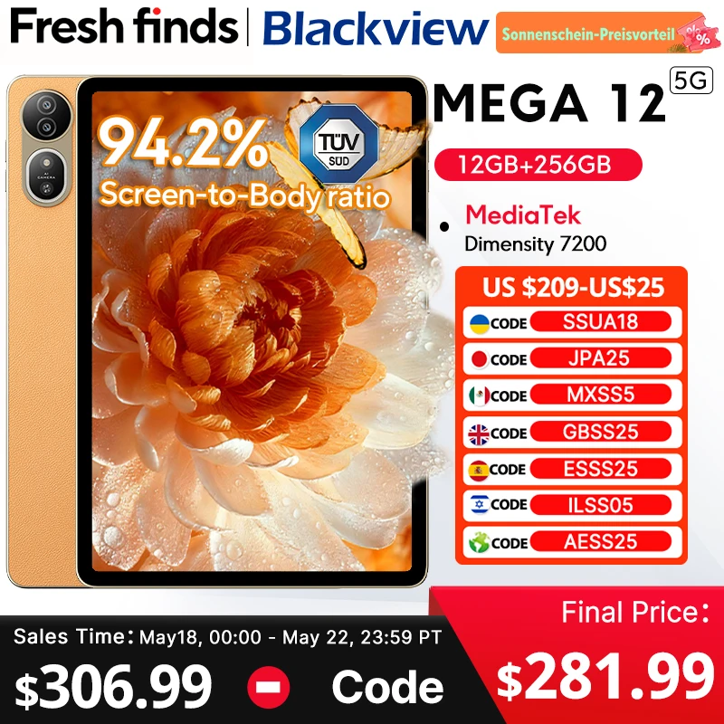 Blackview MEGA 12 Tablet 5G Dimensity 7200 CPU 12.2