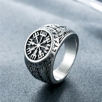 New Vintage Minimalist Trend Niche Viking Rune Stamp Scandinavian Ring Men's Domineering Punk Nordic Amulet Jewelry Accessories