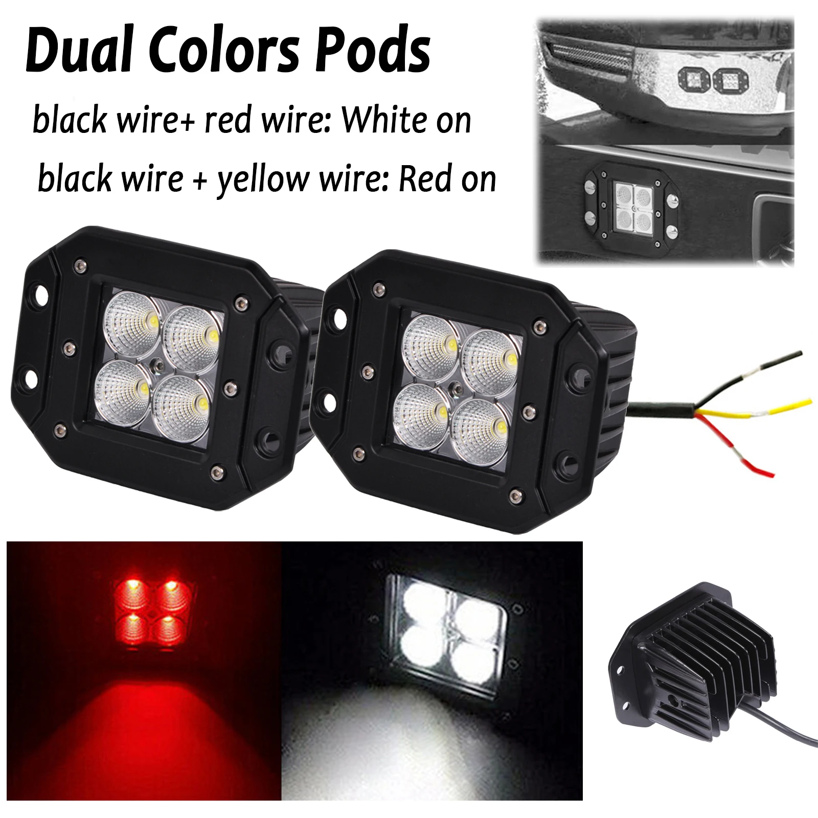 

2pcs Dual Colors 5inch Flush Mount LED Work Light Bar Offroad 4X4 for Boat SUV ATV Truck 48W Super Bright Led Driving Fog Lamp