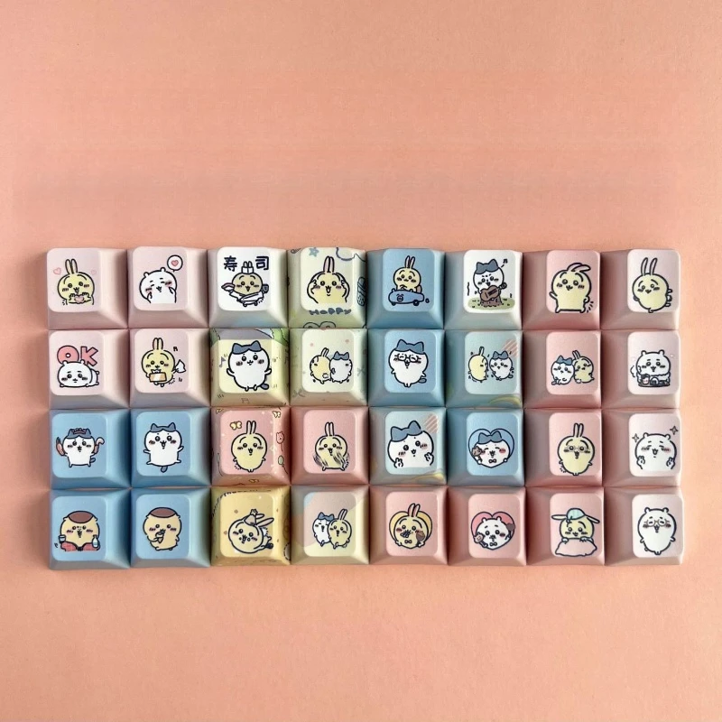 Kawaii Chiikawa Usagi PBT Keycaps Set of 8 with Hachiware 3D Dye Sublimation Cartoon Anime Cute Design Mechanical Keyboard Toys