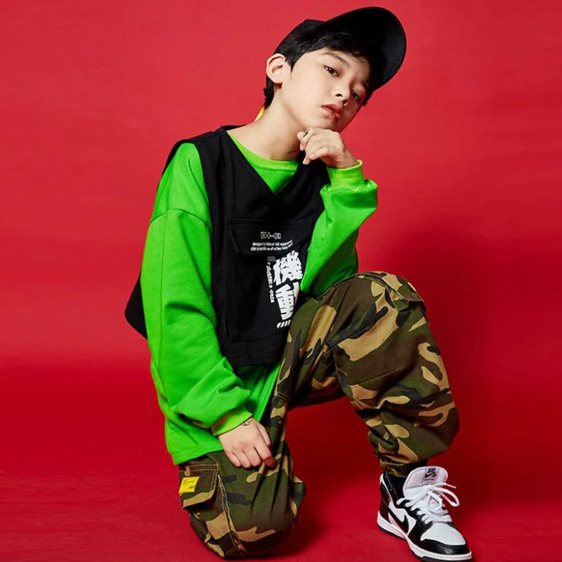 Kids Hip Hop Dancing Clothing Teenage Outfits Sweatshrit Casual Camo Cargo Street Pants for Girls Jazz Dance Costume Clothes