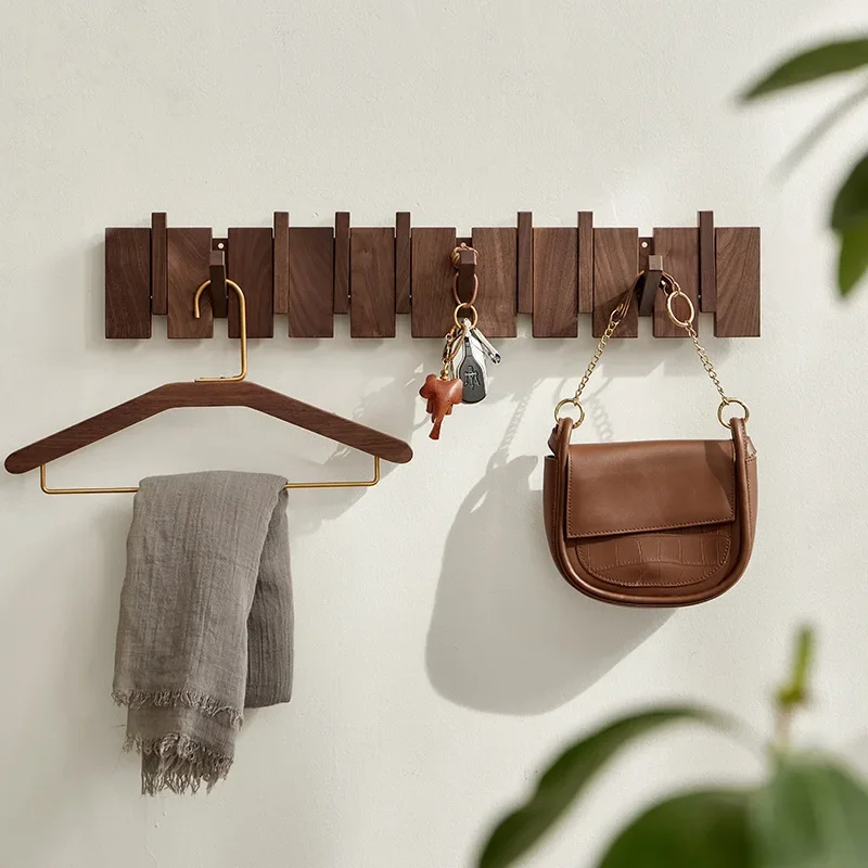 Multifunctional Living Room Black Walnut Wall Coat Racks Clothes Organizer Hanger Hooks Entrance Hall Bathroom Hat Bag Storage