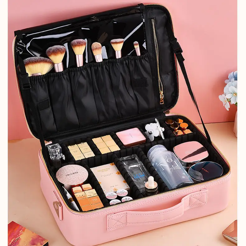 Female PU Makeup Bag Tool Organizer Professional Artist Makeup Case New Travel Beauty Cosmetic Bag Make Up Storage Bags E845