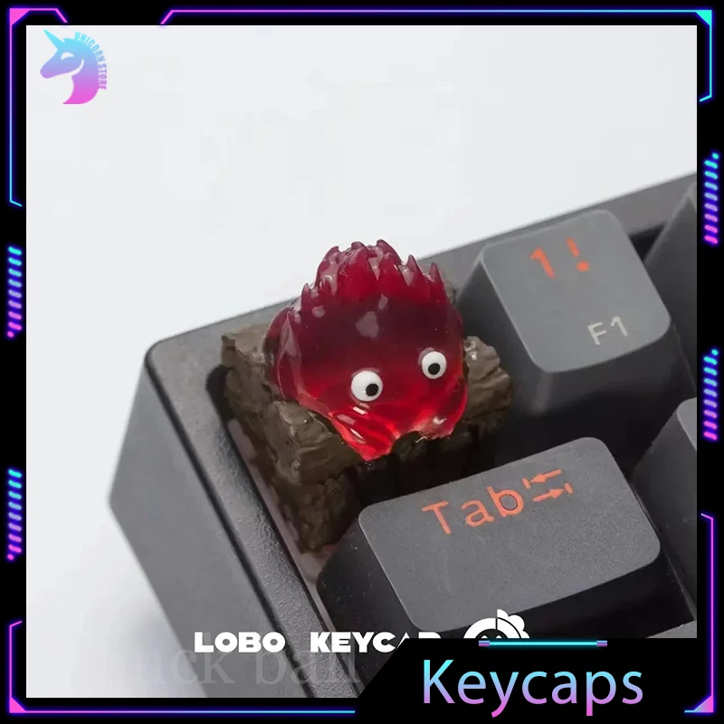 Calcifer Mechanical Keyboard Keycaps Customized Kawaii Cartoon Keycap Original Design Keycap For Keyboard Accessory Gamer Office