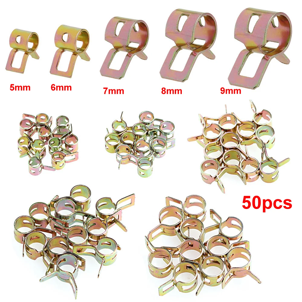 

50pcs 5/6/7/8/9mm Metal Spring Fuel Water Line Hose Pipe Air Tube Fastener Retainer Clamps Clip Set Car Interior Accessories