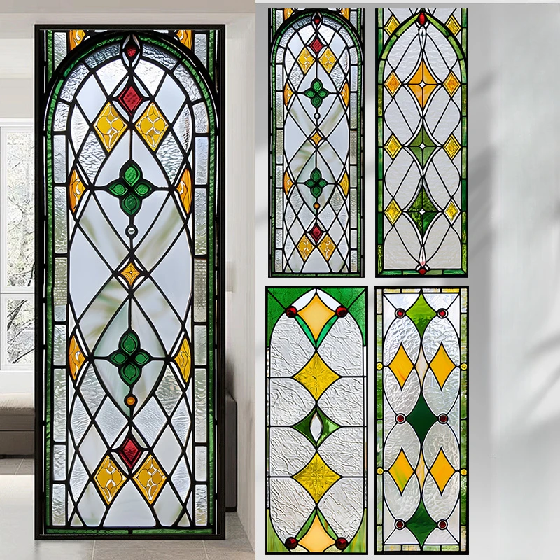 Home Stained Glass Film Retro European Electrostatic Frosted Glass Sticker Window Film Window Sticker Stained Glass