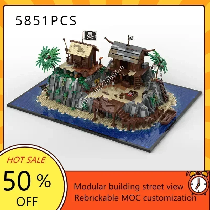 

5851 деталь MOC: Средневековый пиратский замок, модель убежища пиратов, конструктор-головоломка, развивающая технологическая игрушка для самостоятельной сборки, подарок для детей
