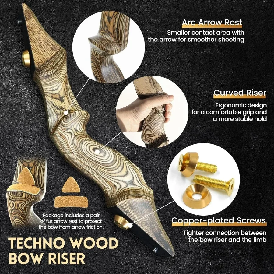 oubert Black Hunter Bow 60 Inch Archery Takedown Recurve Bow 20-60 Lbs Right Hand Hunting Bow with Stringer Tool Wooden Riser A