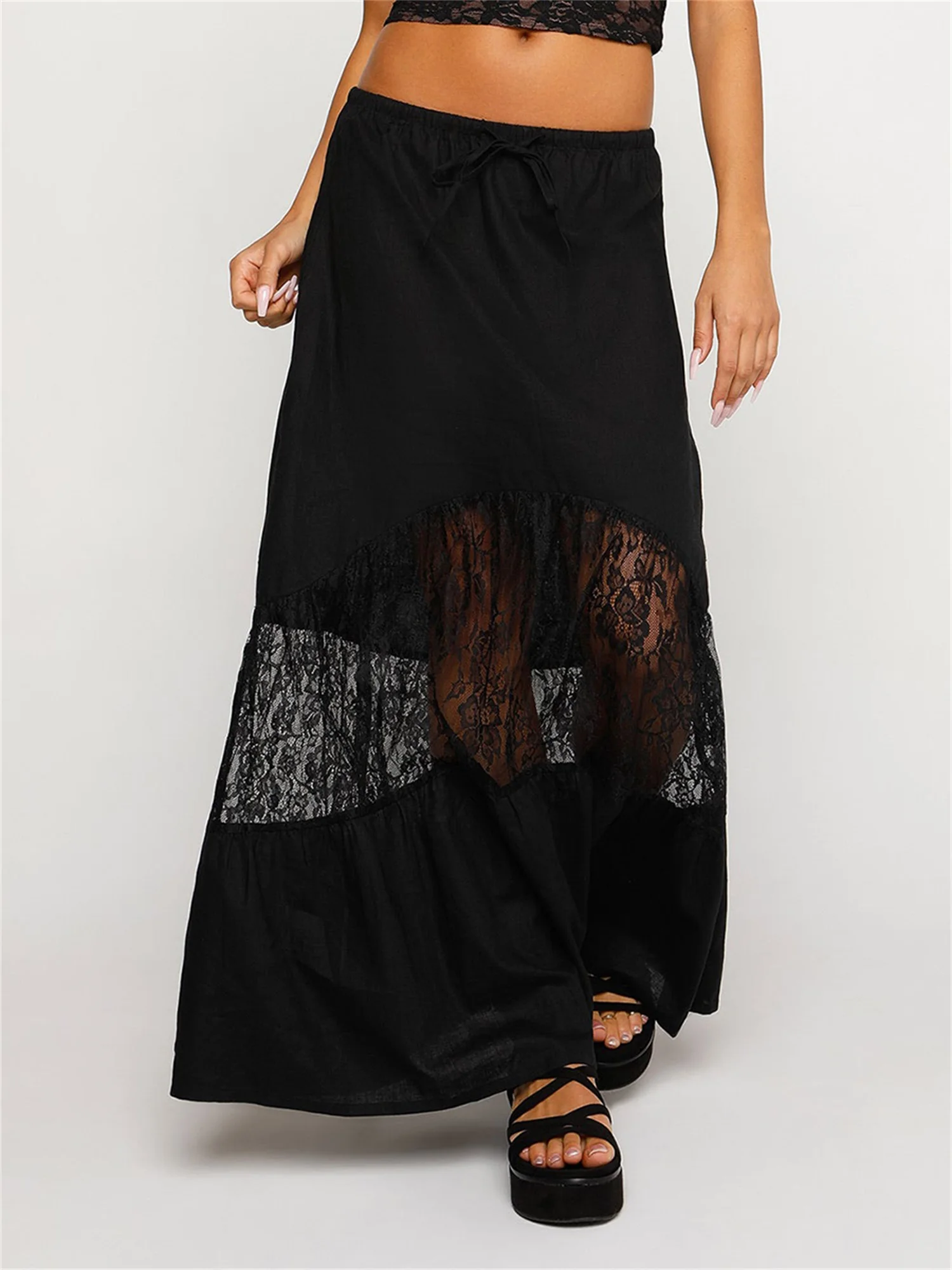 Women s Elegant Pleated Maxi Skirt with High Waistband and Floral Embroidery Detailing Vintage Style Flowy Long Skirt