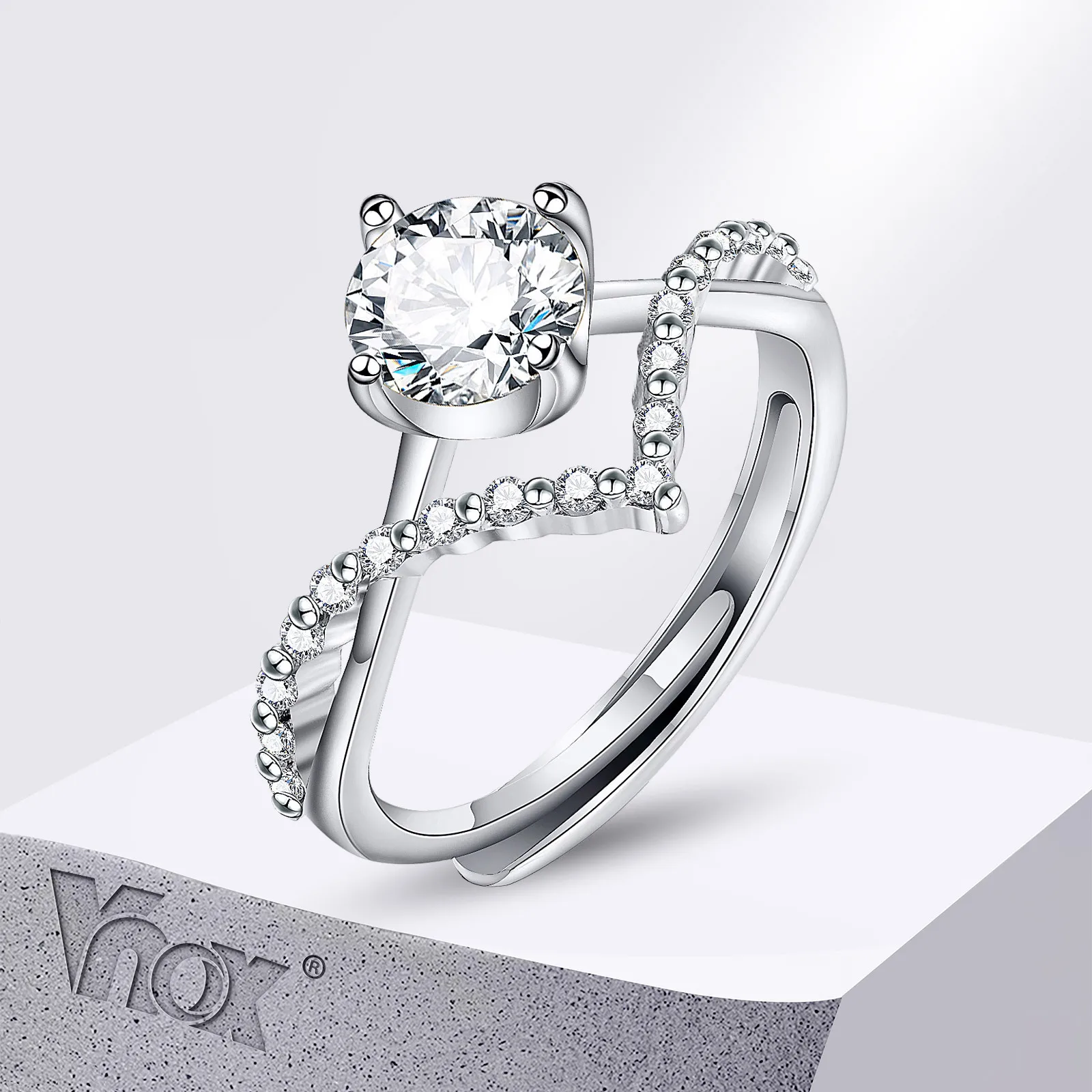 Vnox Promise Rings for Women, Bling Cubic Zirconia Stone Solitaire Rings, Engagement Ring for Her, Wedding Rings Christmas Gifts