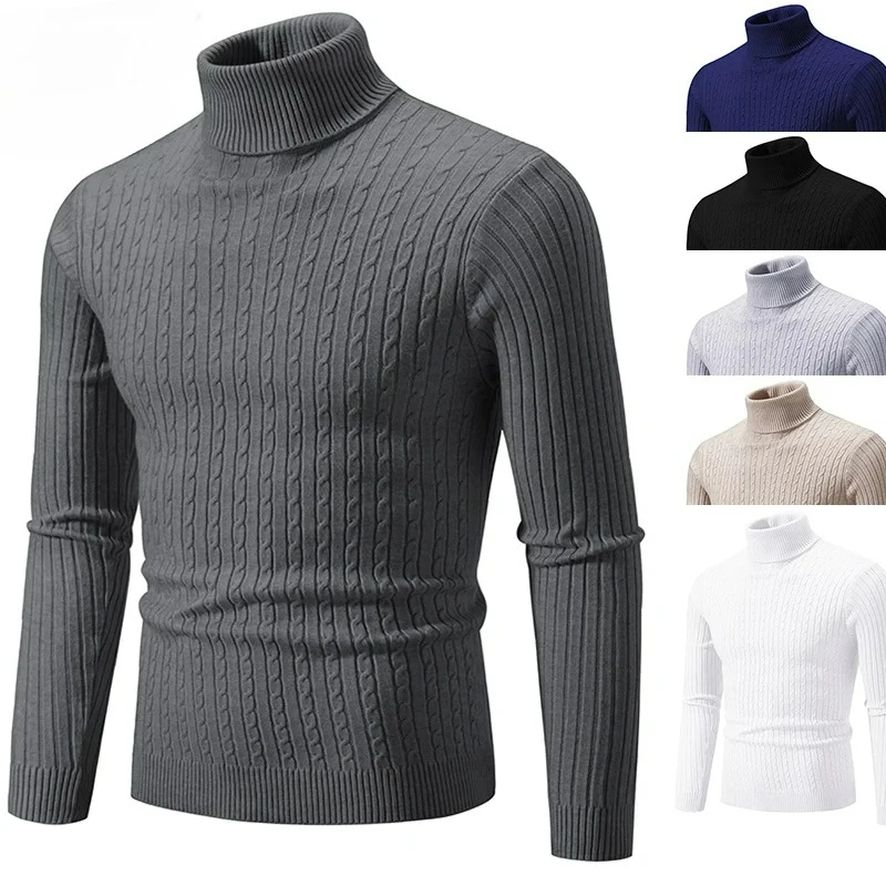 

New Men's High Collar Sweater Solid Color Casual Warm Mesh Pullover High Collar Wool Sweater Men's Winter Outdoor Tops