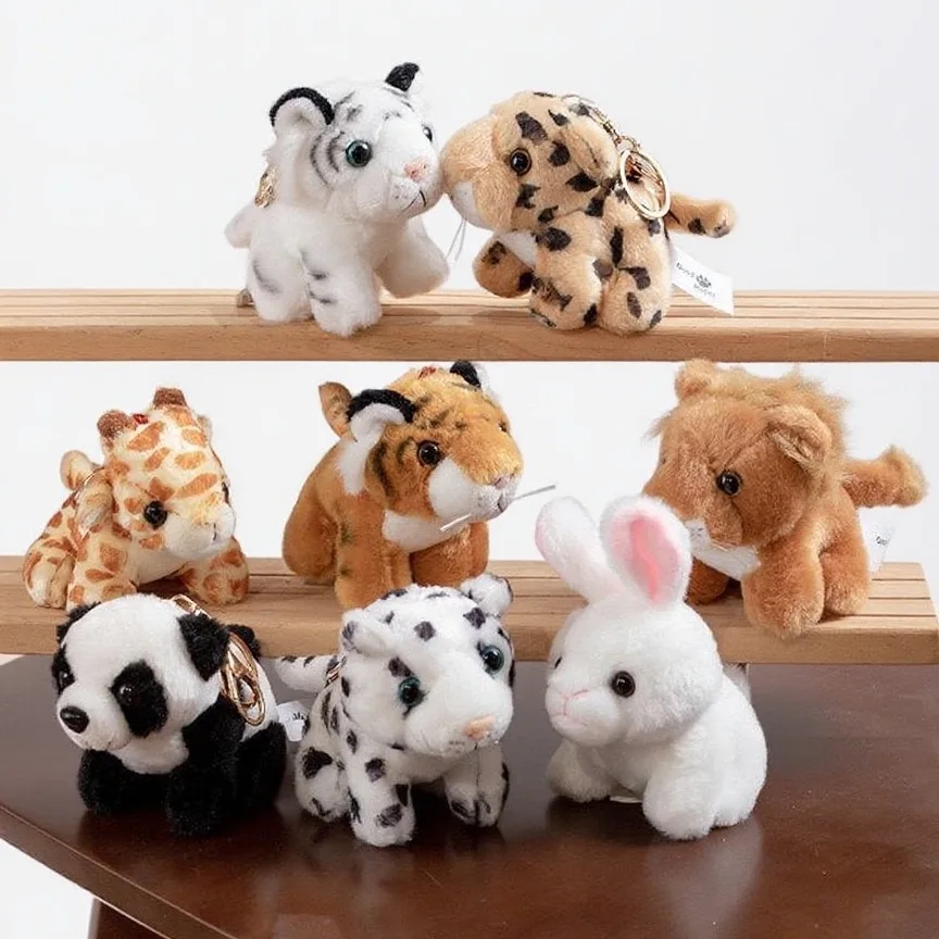 Mini animales del bosque de 10cm, juguete colgante de peluche, muñeco de tigre León, llavero, bolso para niños, mochila, billetera, decoración colgante