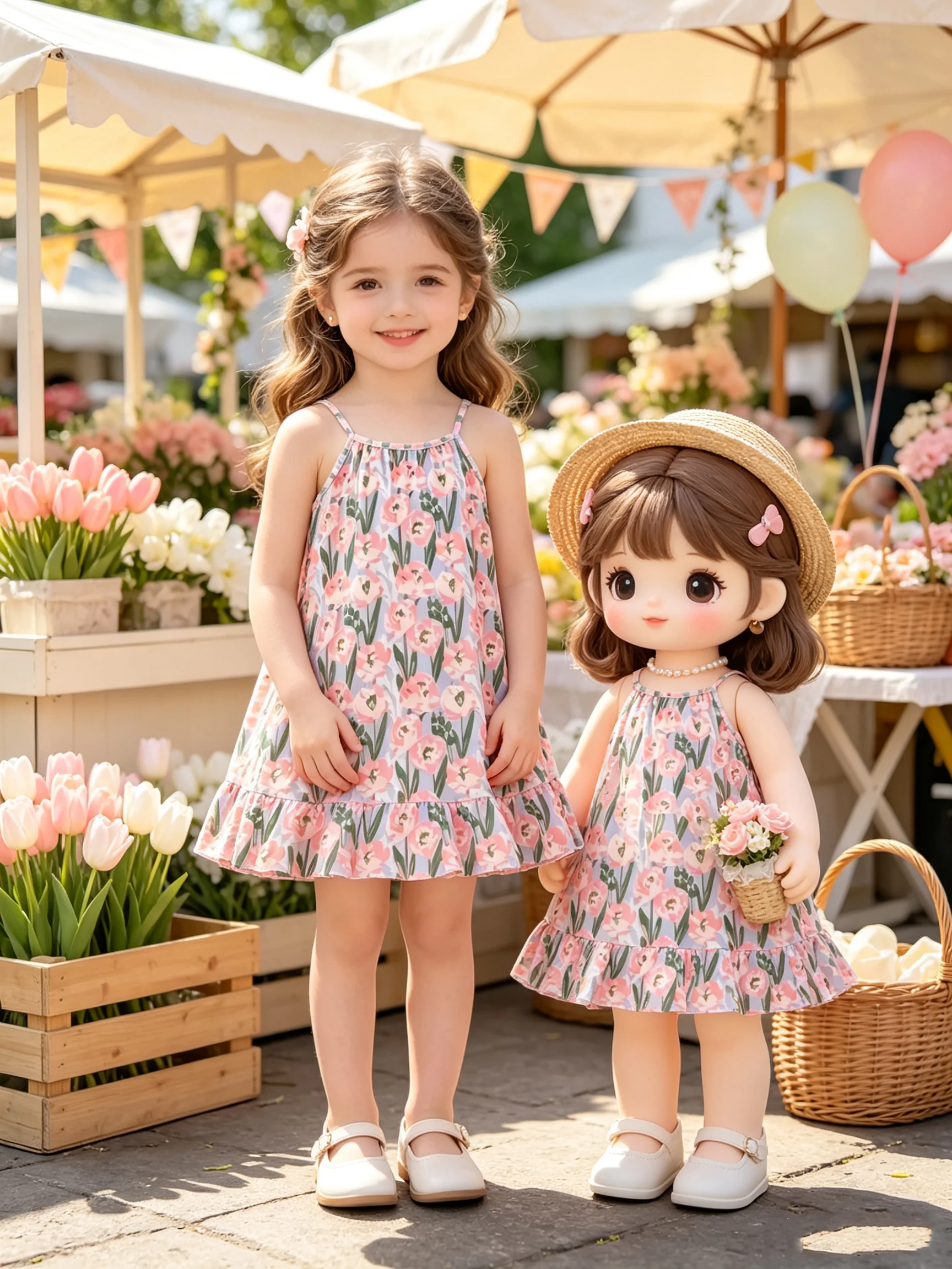Adjustable Casual Comfortable round Neck Sleeveless Printed Dress Top for Children And Women Suspender Detail Perfect Fit