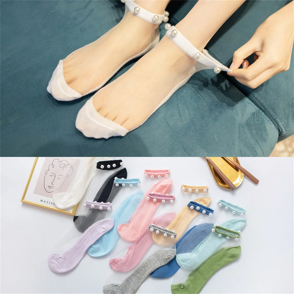 

Japanese ladies glass silk crystal invisible pearl cassette stockings HY008