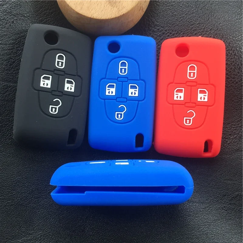 Silicone rubber car key case cover shell for Peugeot 1007 807 for Citroen C8 4 Buttons Remote Key Case Shell