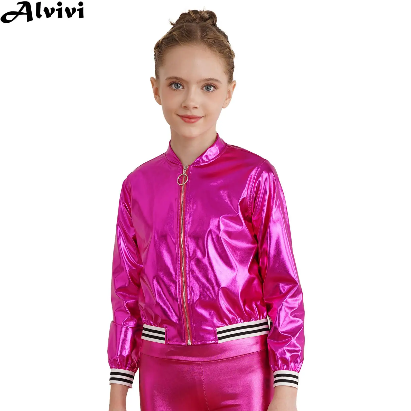 Children Girls Hip-hop Jazz Street Dance Coat Long Sleeve Fashion Casual Baseball Jacket Bomber Outerwear Dancewear Streetwear