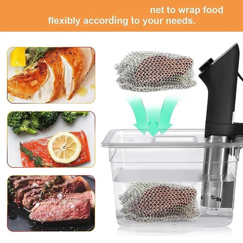 Sous Vide Sinker Weight Stainless Steel Mesh Net for Evenly Cooked Food - Food Grade Steel Immersion Cooker Accessory