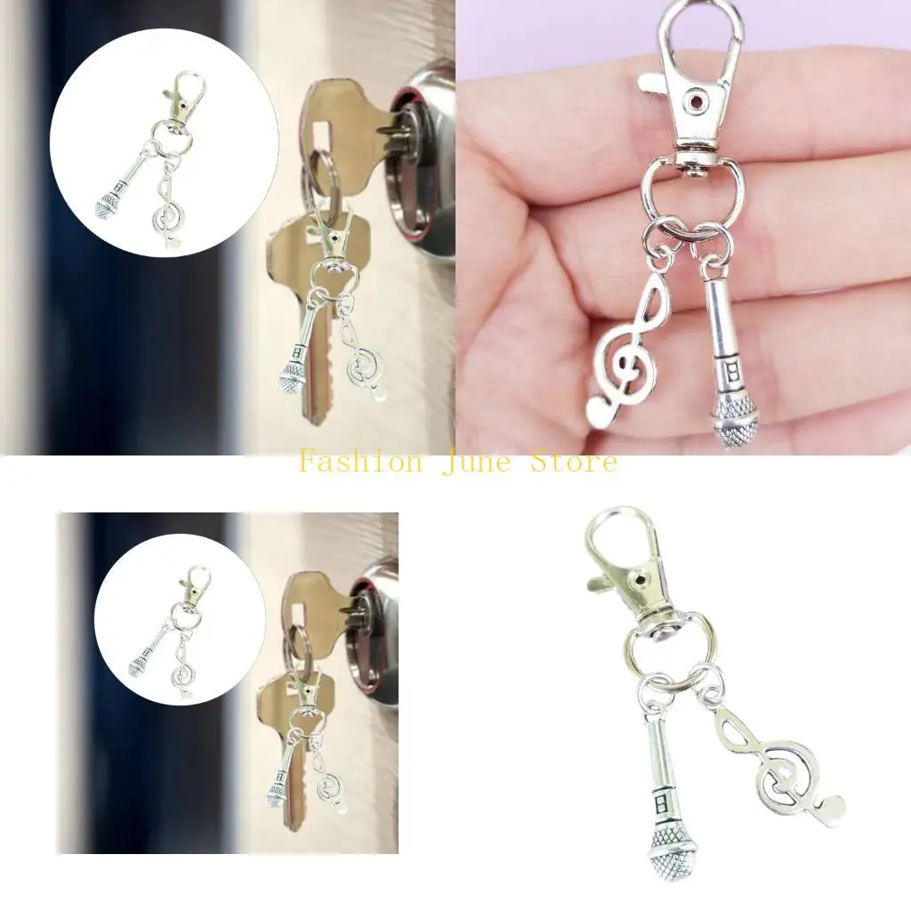 N5KA Cool Alloy Microphone Music Note Keychain Great For Decorating Bags Keys Or As A Gift For Friend