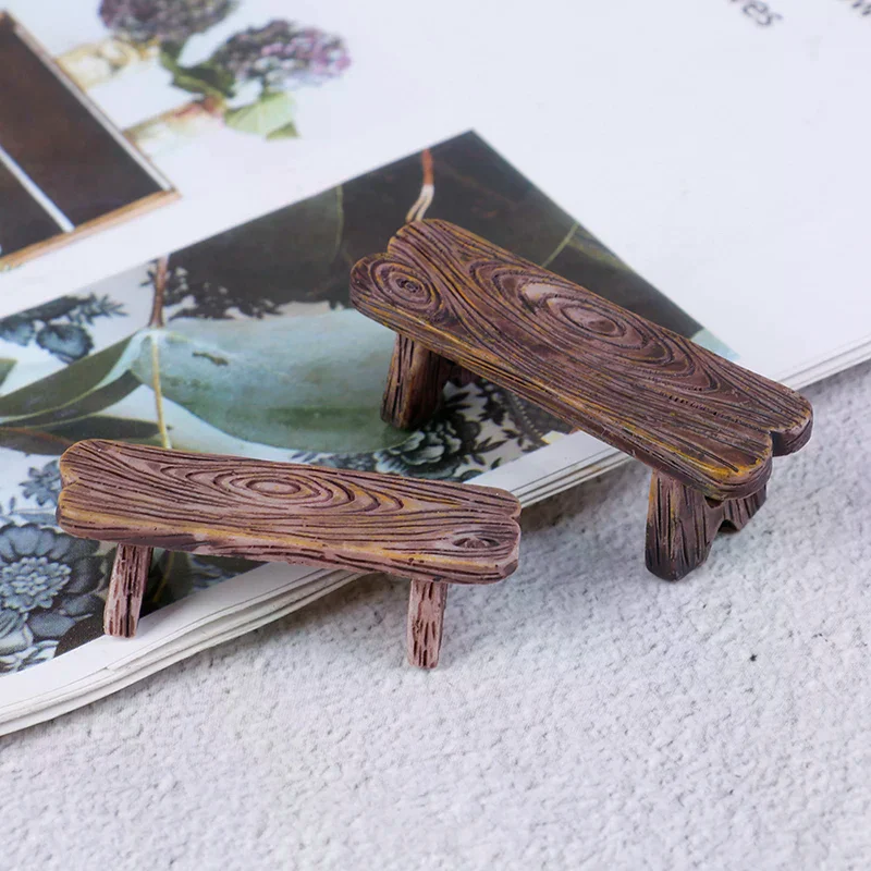 Dollhouse 2pcs Mini Wood Bench Home Ornaments Figurines Diy Aquarium/ Decor For Kids Children Adults