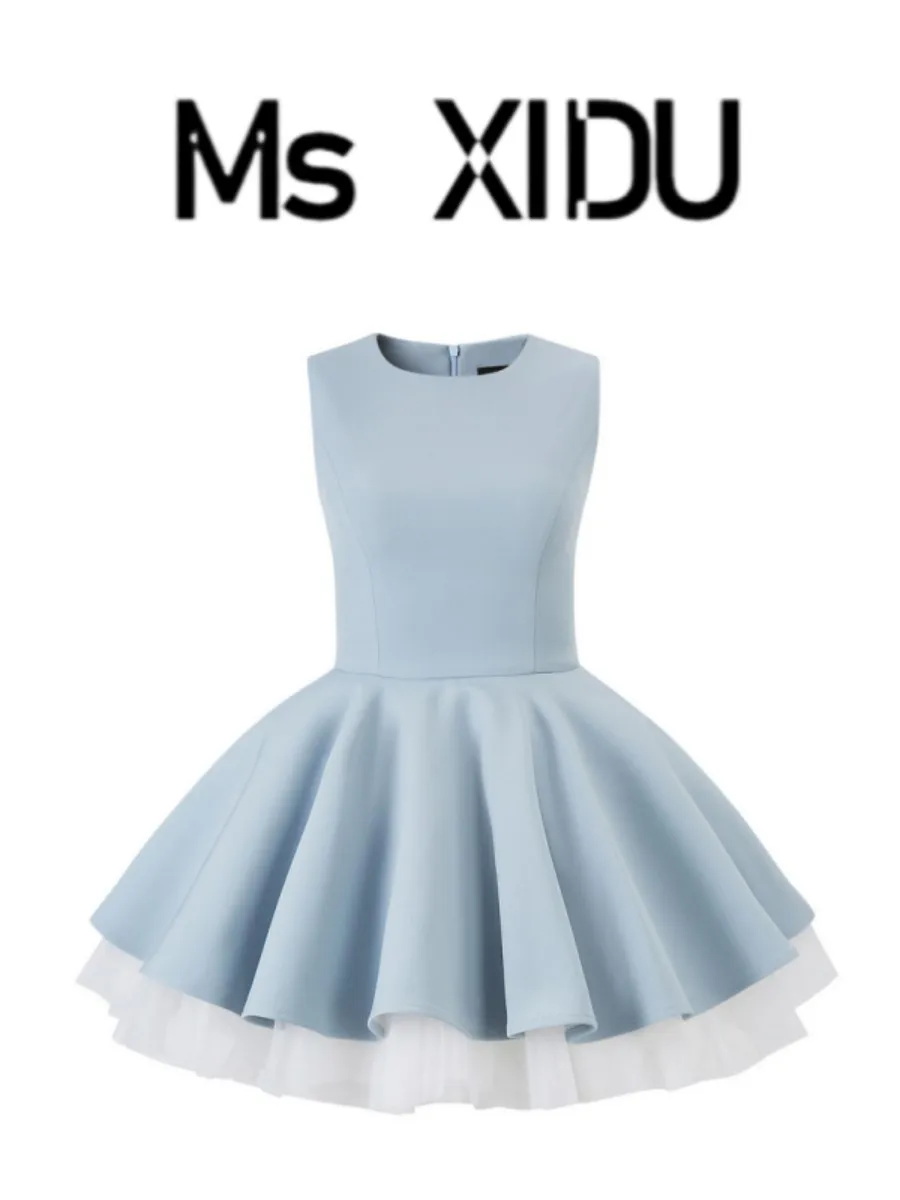 

Ms XIDU Ballet Style Hepburn Dress Mesh Skirt Princess Skirt Birthday Dress Women Summer Elegant High Waist Polyester Fibre