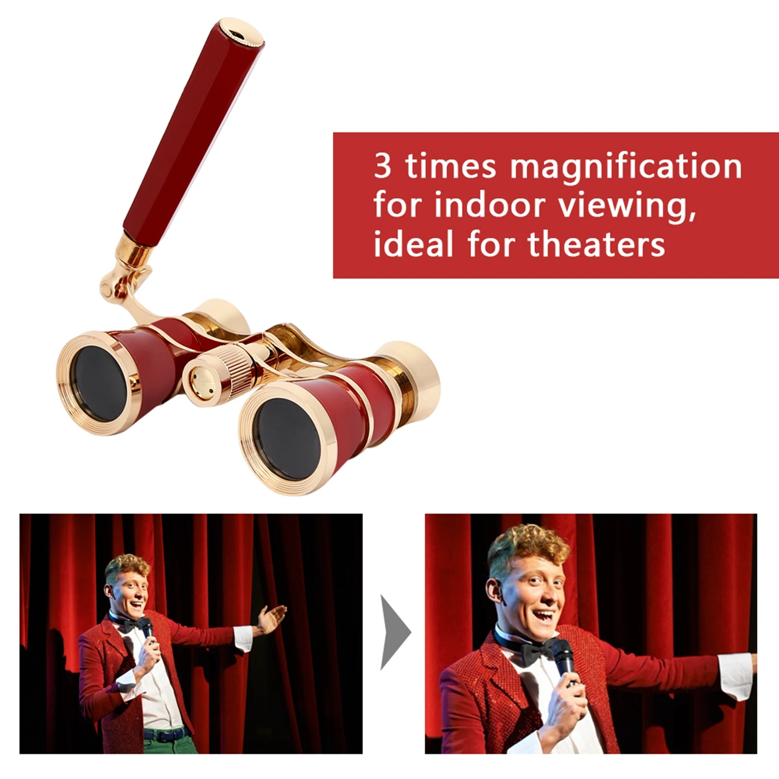 3X25 Opera Binocular Telescope Theater Portable for Women Girls Children Red