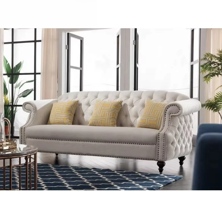 

Modern European Nordic Design 321 Sofa Set Scandinavian Tufted Chesterfield Living Room 3 Seats Fabric Wood Material Hotel