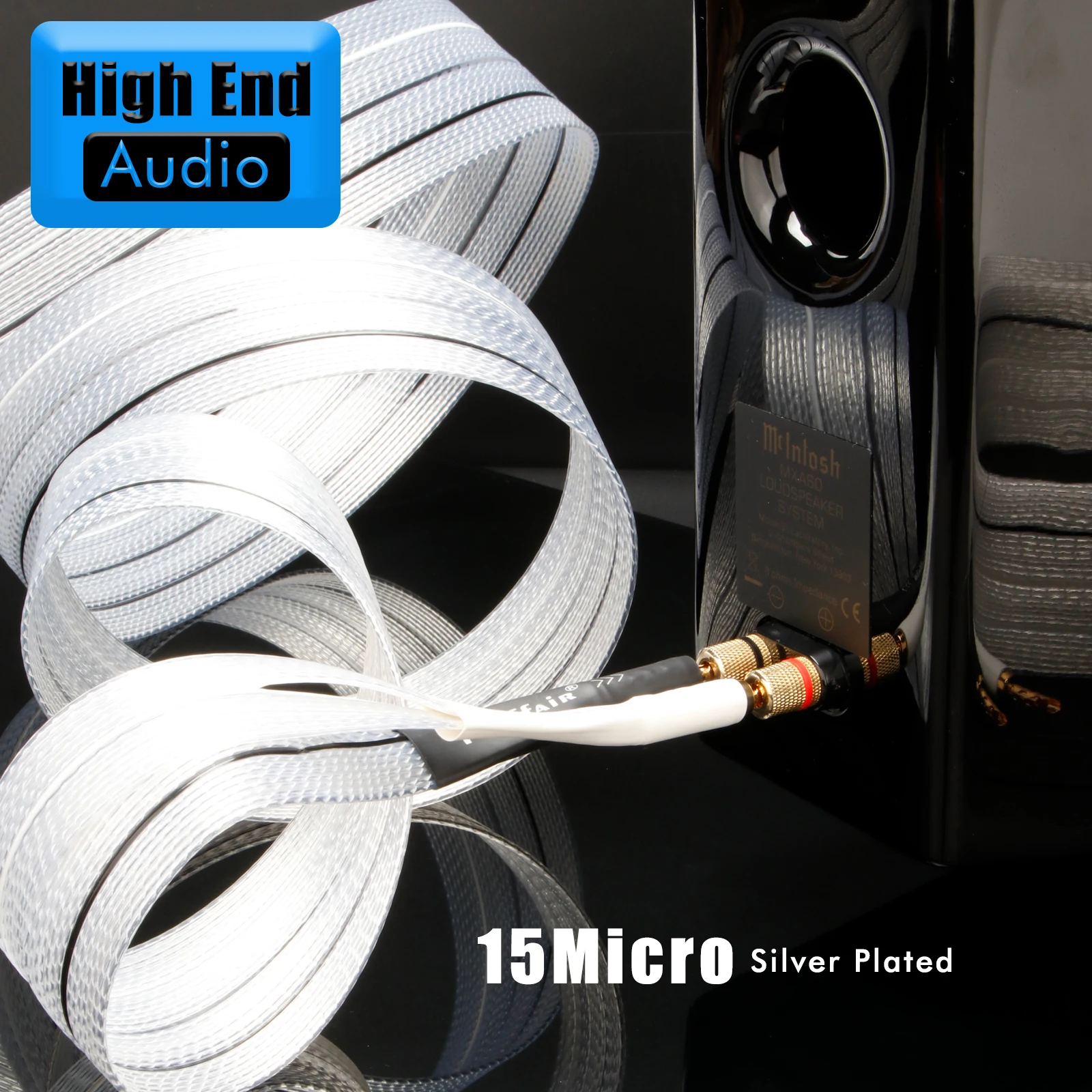 Preffair hi-fi 6N OCC Silver-plated Speaker Cable with Gold-Plated Banana Connector and PTFE Insulation for Amplifier CD Player