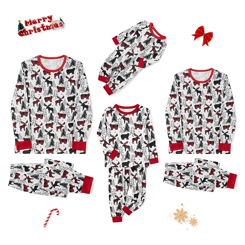 

Matching Family Christmas Pajamas Santa Claus Snowflake Print Long-Sleeved Tops Pants Sleepwear Sets for the Holidays