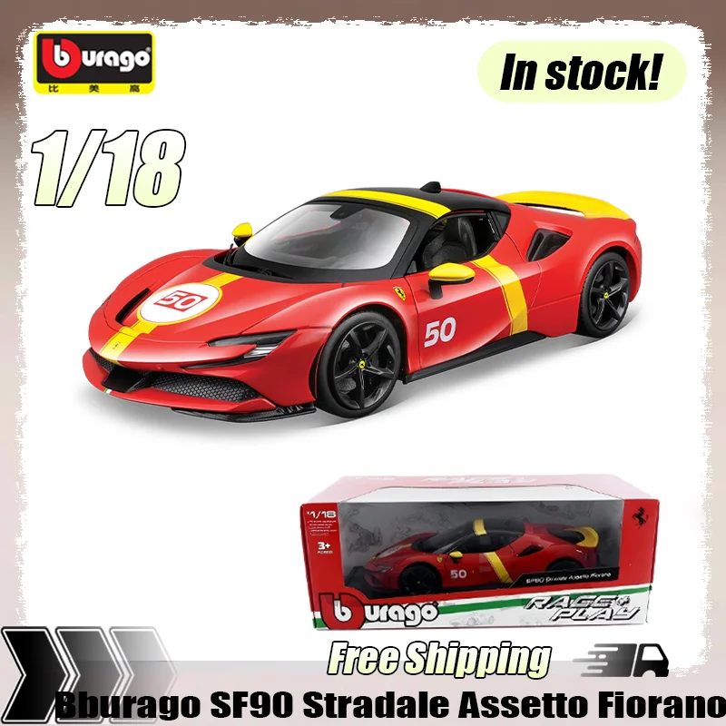 

New In Stock Bburago 1:18 Ferrari Sf90 Stradale Assetto Fiorano Spider Sports Car Miniature Alloy Diecast Model Custom Kids Toy