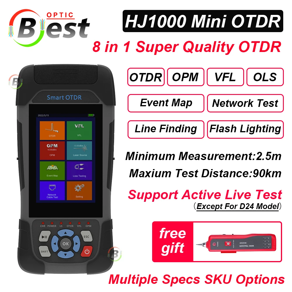 

2023 New Handheld Mini OTDR 24/22db 8 IN 1 Portable Active Live Fiber Reflectometer VFL OLS OPM IOLA Event Map Ethernet