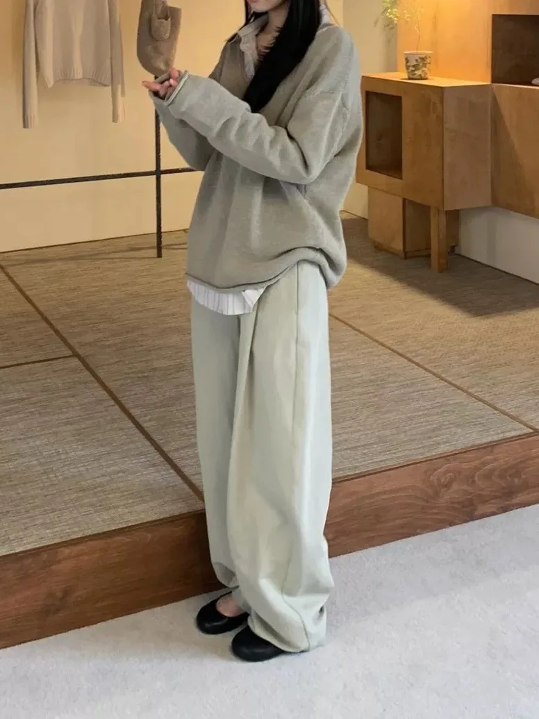 

Spring Summer New High Waist Wide Leg Pleated Casual Pants Women Loose Fit Straight Tube Trousers Comfortable Cotton Elastic