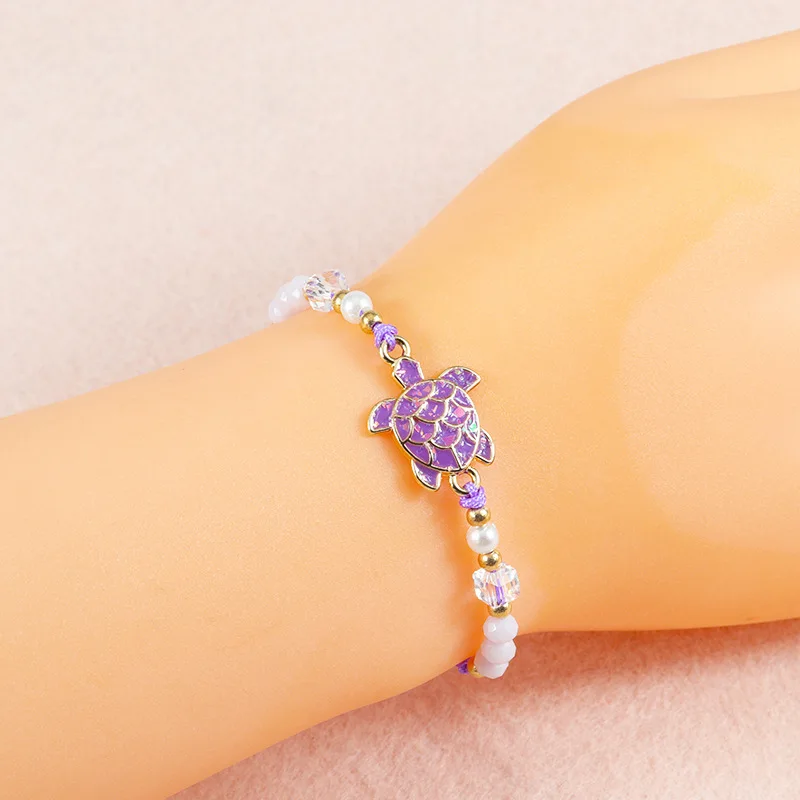 Multicolor Crystal Beads Cute Sea Turtle Bracelets For Women Simple Fashion Animal Thin Rope Wristband Jewelry Mother's Day Gift