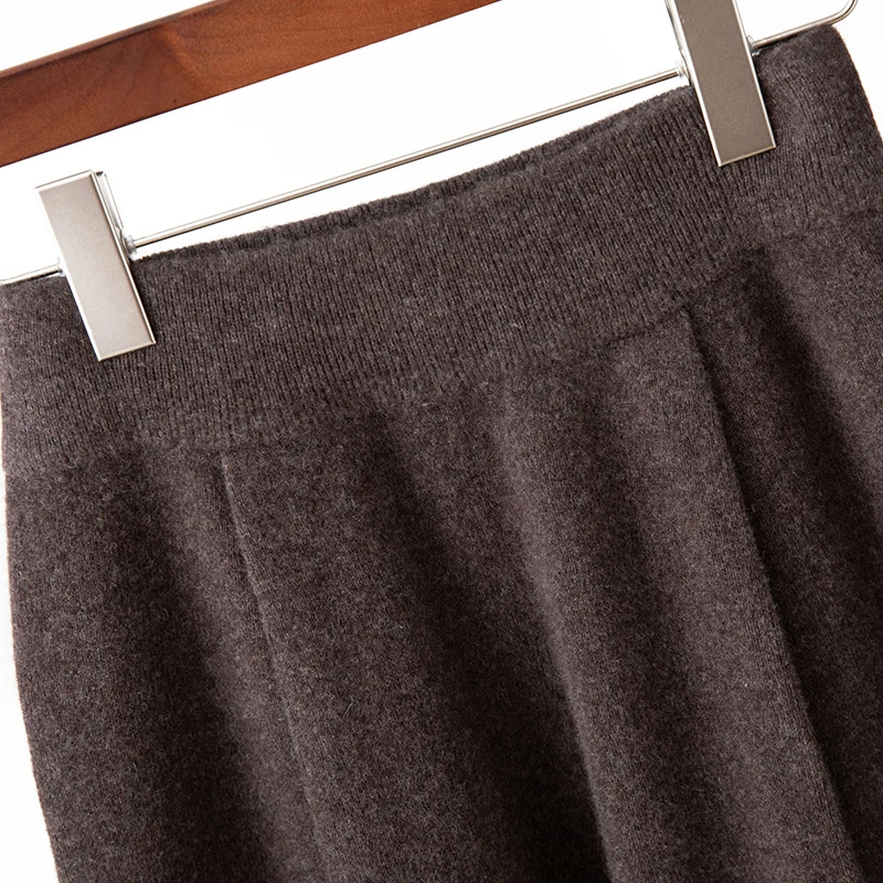 CHICUU المرأة سميكة 100% الصوف محبوك واسعة الساق سروال شكل قلم رصاص الخريف الشتاء موضة جديدة الكشمير تريكو بنطلون