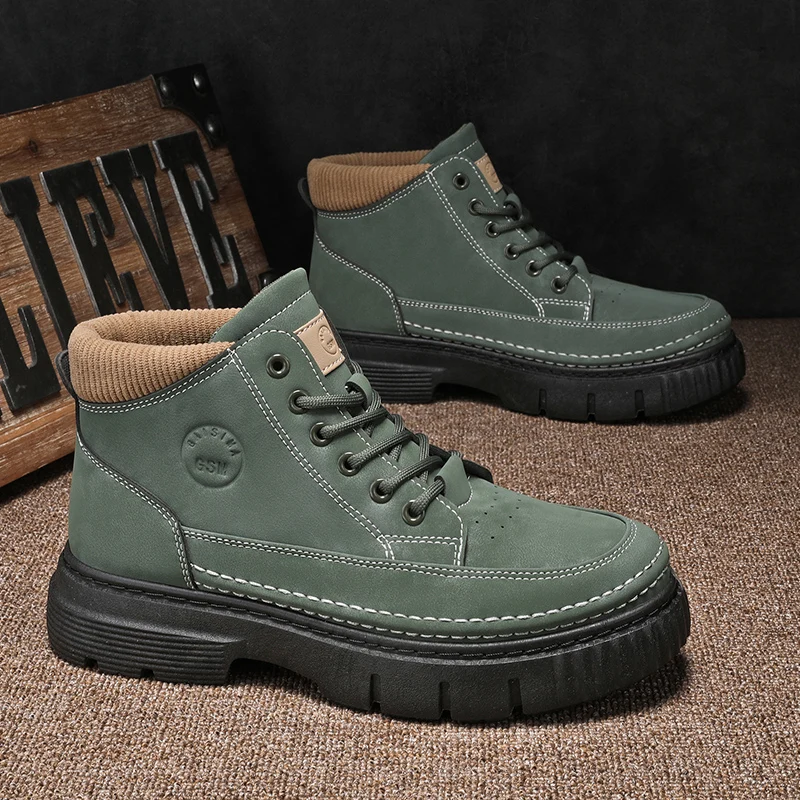 

Autumn Round-toed Color-blocking Wear-resistant Lace-up Fashionable and High-quality Men's Plus-size Trendy Flat Work Boots