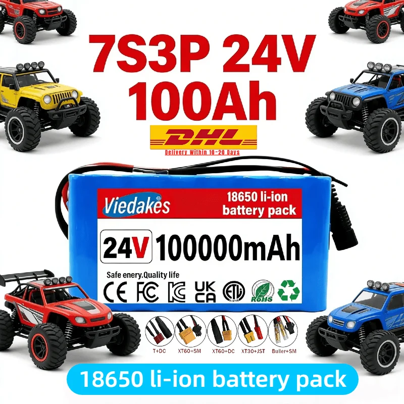 

7S3P 24V100Ah 18650 Li-ion Battery with BMS Protection Fast Charge Stable Discharge Replacement Power for Ride-On Electric Toy✈️