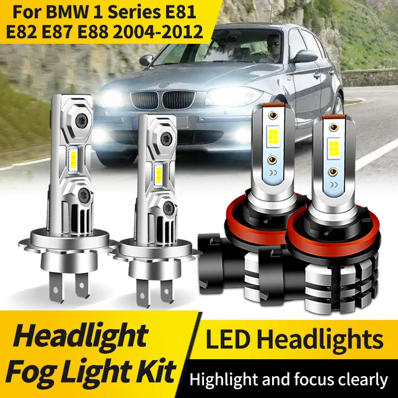 

2PC H7 High Low Beam Lamp H11 Fog Light 6000K White LED Headlight Bulb Conversion Kit For BMW 1 Series E81 E82 E87 E88 2004-2012