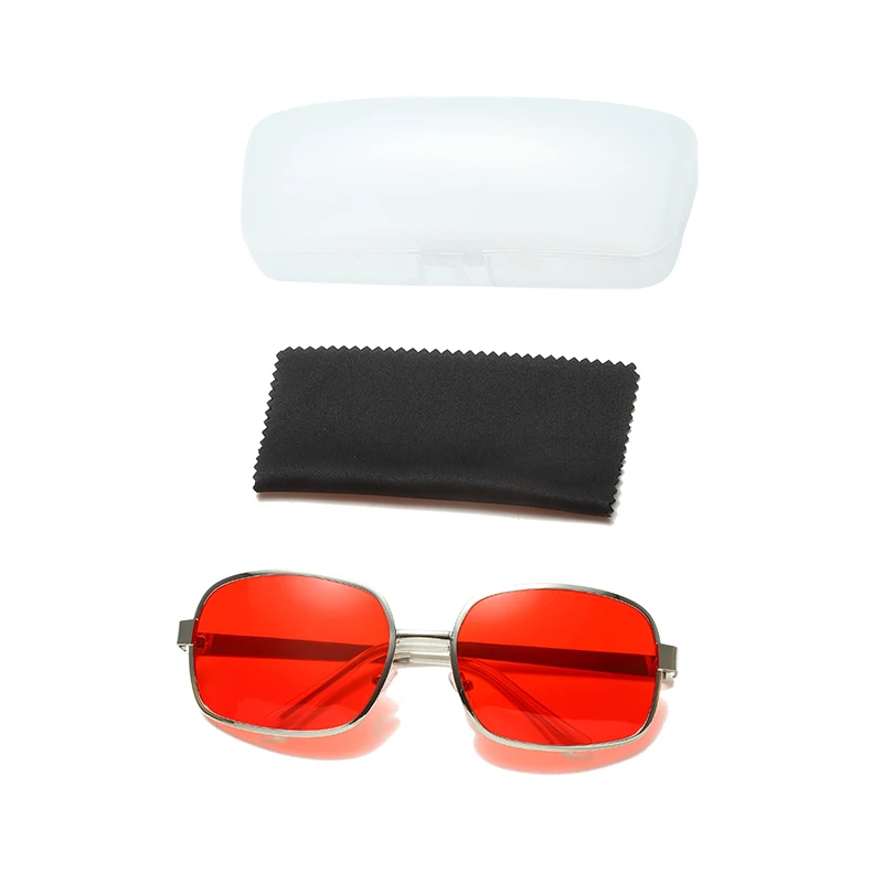 Women's New Fashion Trend Street Photo Summer Sunshade Beach Tourism Metal Square Circle Frame Red Fashion Glasses Men's Dressin