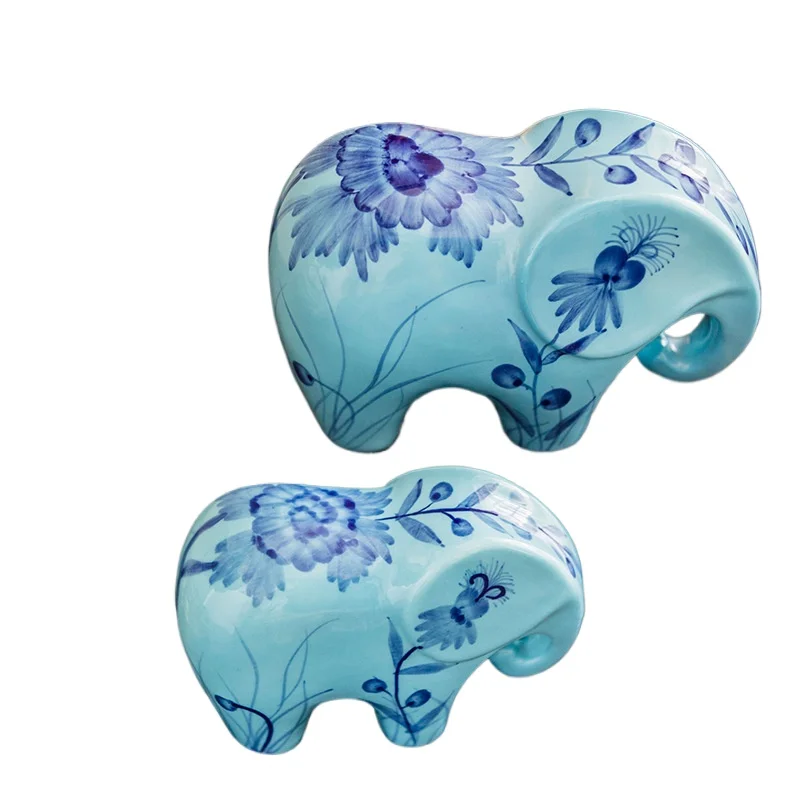 

Harvest hut painted ceramic elephant living room entrance ornament Chinese study decoration French retro niche gift