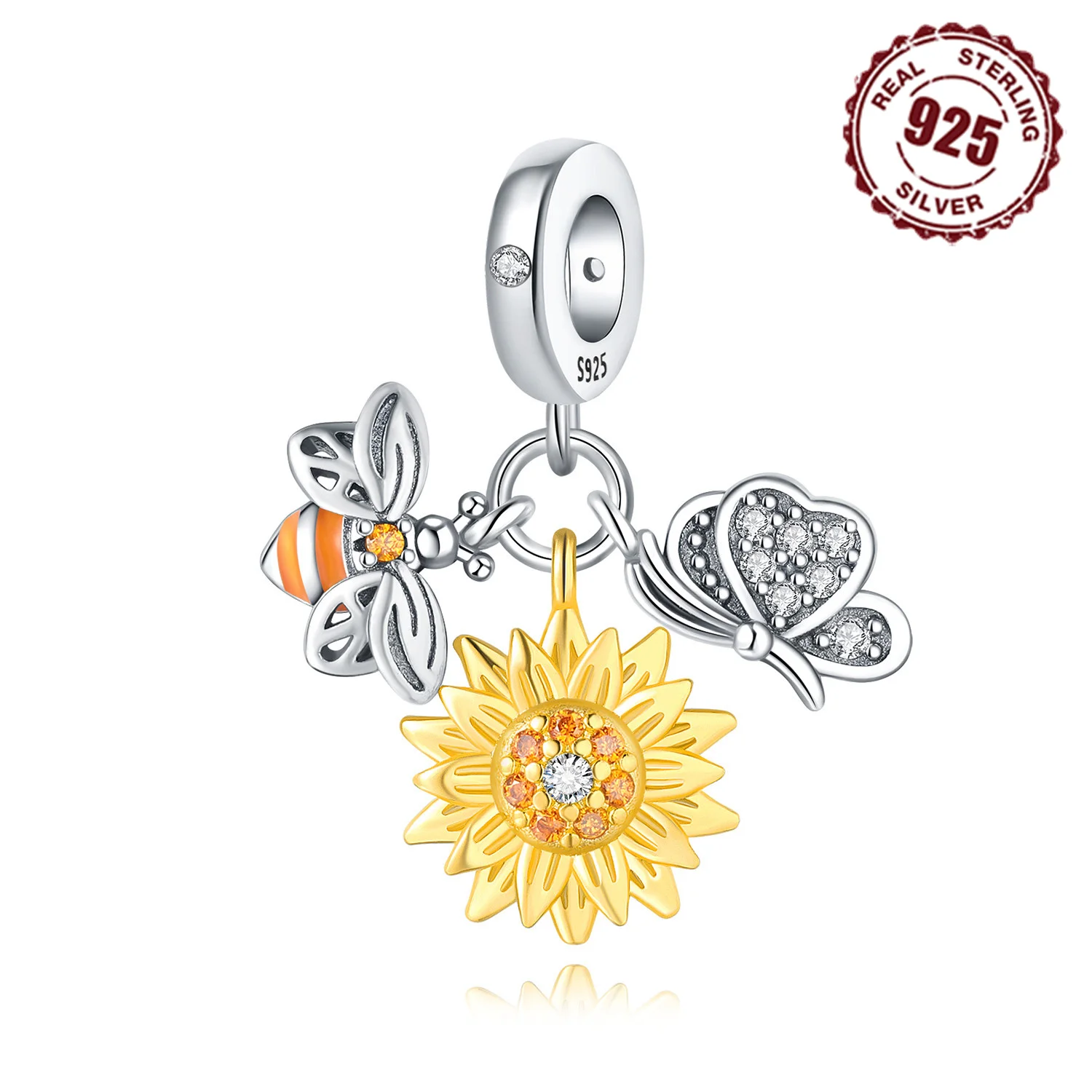 925 Sterling Silver Bee Sunflower Butterfly Pendants Bracelet Charms Fit Bangle For Women Jewelry Party Beads DIY Gift Accessory