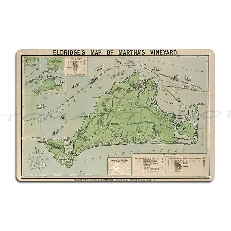 Vintage Map Of Marthas Vineyard 1913 Metal Plaque Poster Bar Club Bar Wall Decor Cinema Character Tin Sign Poster