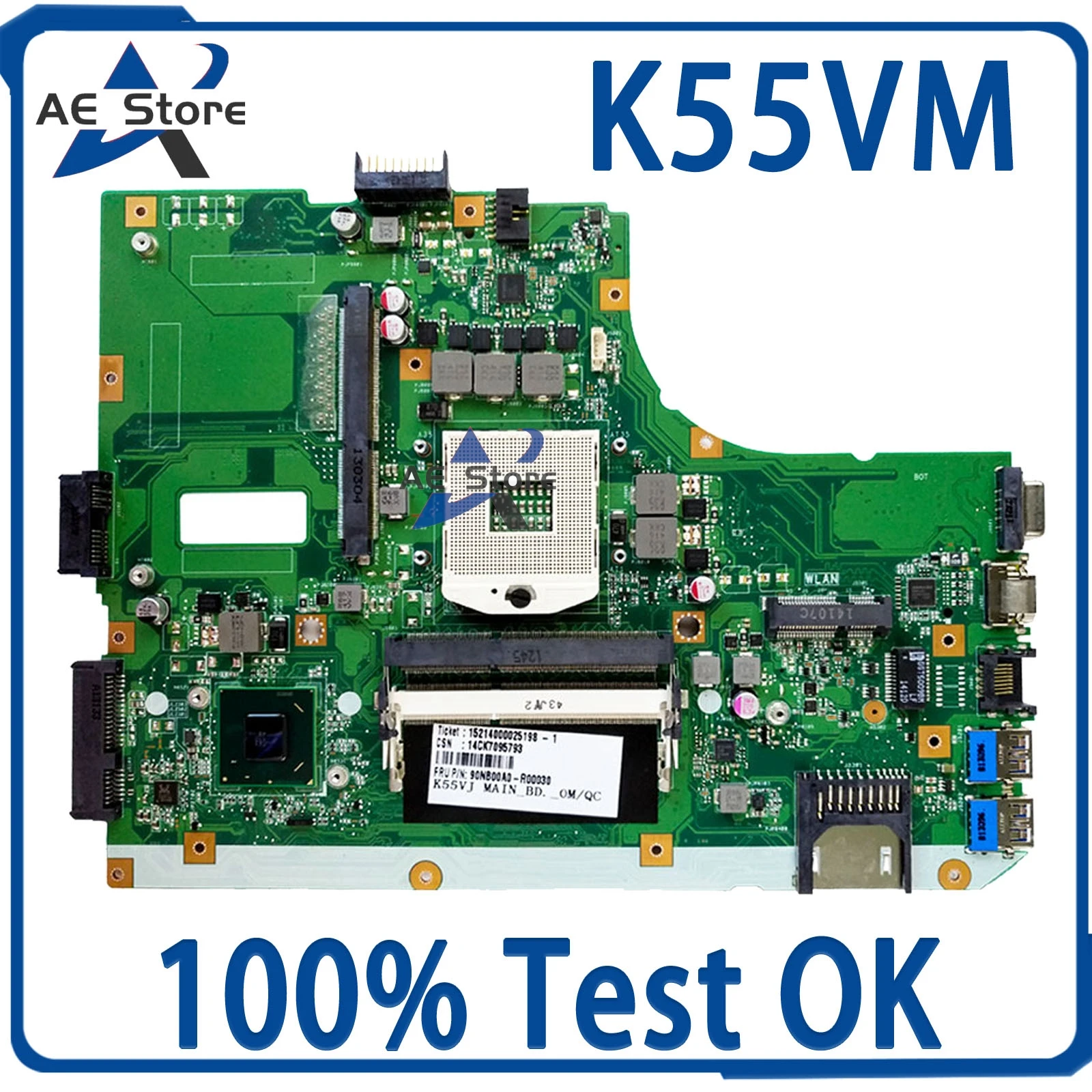 Placa base de portátil K55VM para ASUS K55VM, K55VJ, K55V, R500V, placa base de portátil REV: 2,0/2,1/2,2/2,3, placa principal, prueba OK