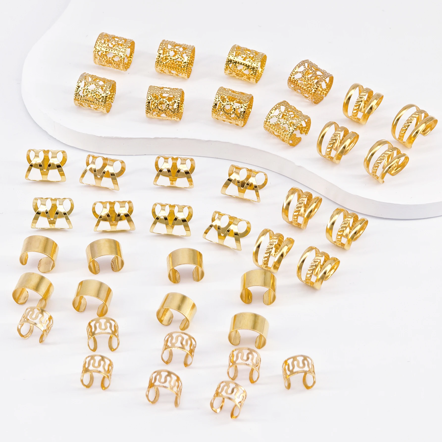 40PCS/Set Elegant Hollow Out Hair Rings With Different Patterns For Summer DIY Hair Accessories Loc Hair Jewelry for Braids