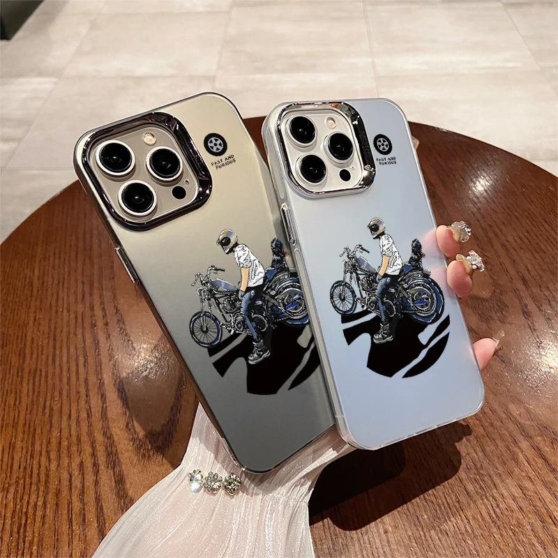 Luxury trend Cool Biker Motorcycle Case For iPhone 15 14 13 12 11 Pro Max XS XR X 7 8 Plus SE Bumper Protectiou Plating Cover