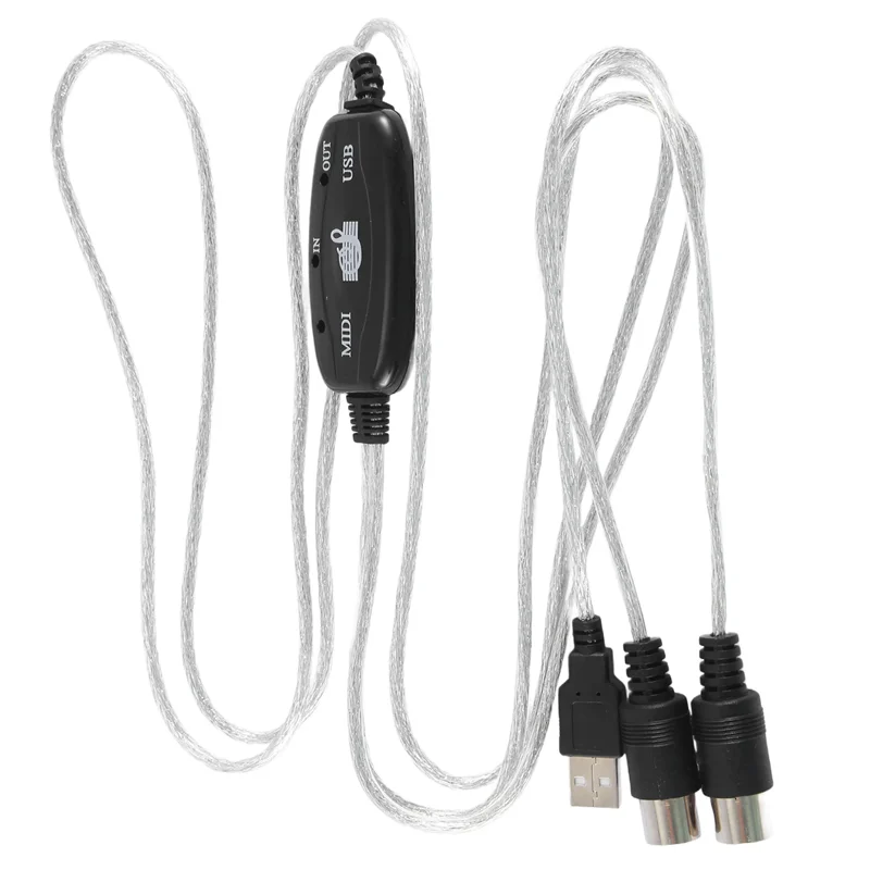 

B50B-USB MIDI Cable Adapter, USB Type A Male To MIDI Din 5 Pin In-Out Cable Interface With LED Indicator For Music Keyboard